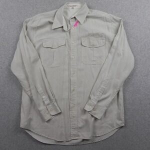 TravelSmith Shirt Mens Large Utility Flap Pocket Button Up White Long Sleeve